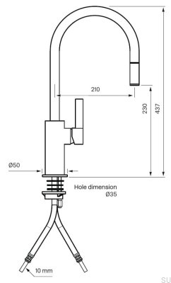 Bateria kuchenna z wyciąganą wylewką ARM375 Mosiężna Nikiel Szczotkowany