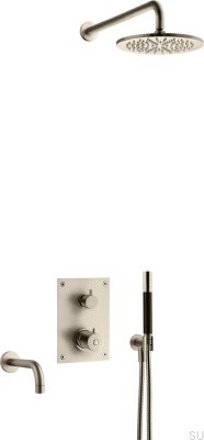 Zestaw prysznicowy z termostatyczną baterią ciśnieniową i wylewką wannową BOX7368 ED2 Mosiężny Nikiel Szczotkowany