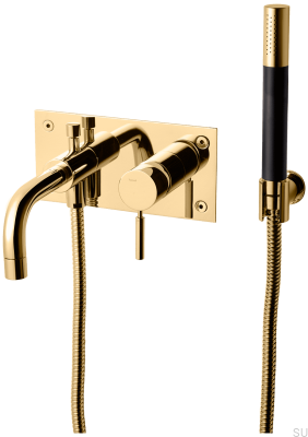 Bateria wannowo-prysznicowa ze słuchawką i wężem BOX026 Mosiężna Polerowana Nielakierowana