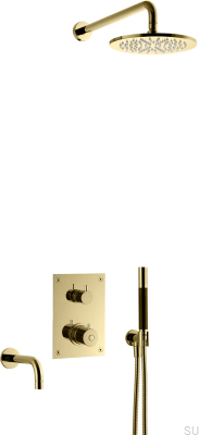 Zestaw prysznicowy z termostatyczną baterią ciśnieniową i wylewką wannową  BOX7368 ED2 Mosiężny Miodowe Złoto