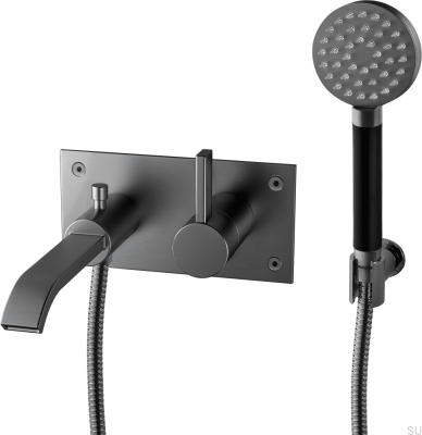 Bateria wannowa ścienna termostatyczna ARM036 Mosiężna Czarny Chrom Szczotkowany