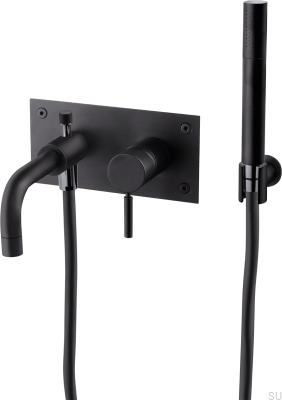 Bateria wannowo-prysznicowa ze słuchawką i wężem BOX026 Mosiężna Czarna Matowa