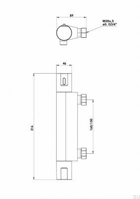 Bateria prysznicowa  ARM168-150 Mosiężny Czarny Chrom