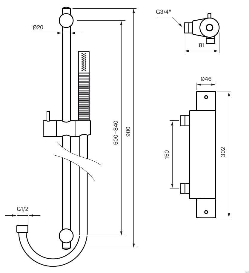 9421972--Zestaw prysznicowy z bateria termostatyczną EVM168-150+ZSAL300 Mosiężny Czarny Mat-Tapwell-Skandynawskie-Uchwyty_2