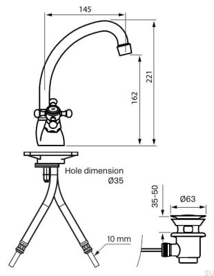 Bateria umywalkowa VLV077 Classic  Mosiężna Chromowana