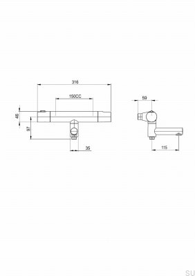 Bateria wannowa ścienna termostatyczna ARM022-150 Mosiężna Brązowa