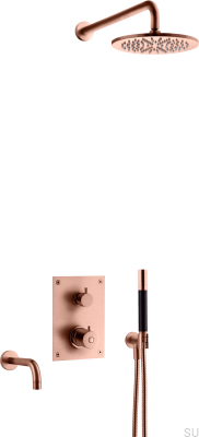 Zestaw prysznicowy z termostatyczną baterią ciśnieniową i wylewką wannową BOX7368 ED2 Miedziany Szczotkowany Nielakierowany