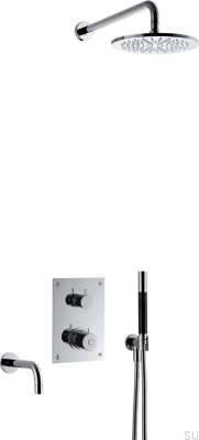 Zestaw prysznicowy z termostatyczną baterią ciśnieniową i wylewką wannową BOX7368 ED2 Mosiężny Chromowany