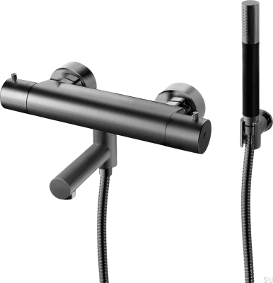 Bateria wannowo-prysznicowa termostatyczna EVM026-150 Mosiężna Czarny Chrom Szczotkowany