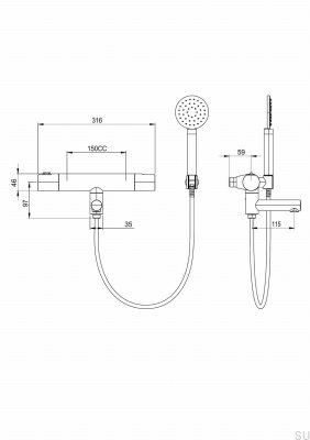 Bateria wannowa ścienna termostatyczna ARM026-150 Miedziana Szczotkowana Nielakierowana