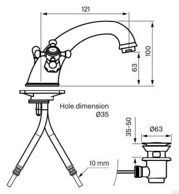 Bateria umywalkowa Classic VLV065 Mosiężna Polerowana Nielakierowana