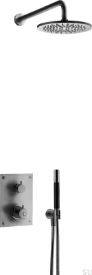 Zestaw prysznicowy z termostatyczną baterią ciśnieniową BOX7268 ED2 Mosiężny Czarny Chrom Szczotkowany