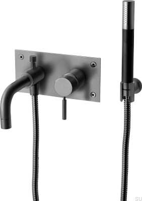 Bateria wannowo-prysznicowa ze słuchawką i wężem BOX026 Mosiężna Czarny Chrom Szczotkowany