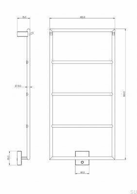 Grzejnik łazienkowy TW800-400 Stalowy Czarny Mat