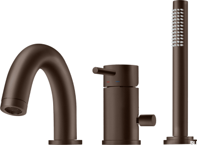 Bateria wannowa trzyotworowa z wylewką i słuchawką prysznicową BI047 Mosiężna Brązowa