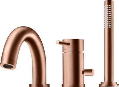 Bateria wannowa trzyotworowa z wylewką i słuchawką prysznicową BI047 Miedziana Szczotkowana Nielakierowana