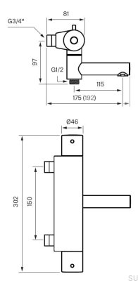 Bateria wannowo-prysznicowa termostatyczna EVM022-150 Mosiężna Czarny Chrom Szczotkowany