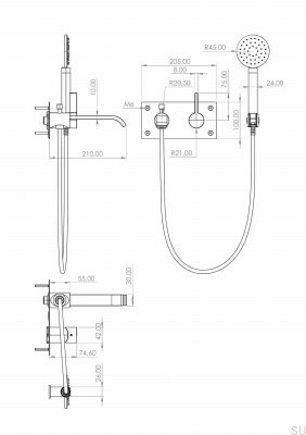 Bateria wannowa ścienna termostatyczna ARM036 Mosiężna Czarny Chrom
