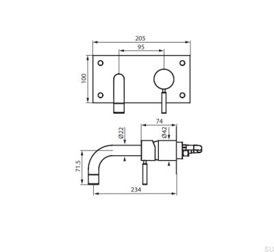 Bateria umywalkowa 230 BOX008 Mosiężna Chromowana