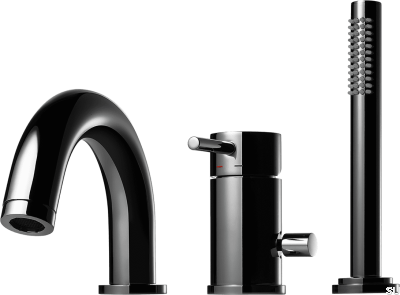 Bateria wannowa trzyotworowa z wylewką i słuchawką prysznicową BI047 Mosiężny Czarny Chrom