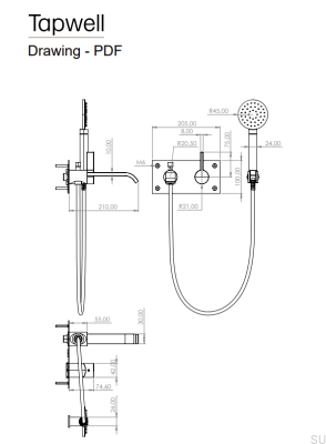 Bateria wannowa ścienna termostatyczna ARM036 Mosiężna Chromowana
