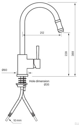 Bateria kuchenna z wyciąganą wylewką EVO185 Mosiężna Polerowana Nielakierowana