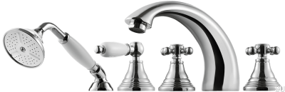 Bateria wannowa pięciootworowa z wylewką i słuchawką prysznicową FBLV040 Mosiężna Chromowana