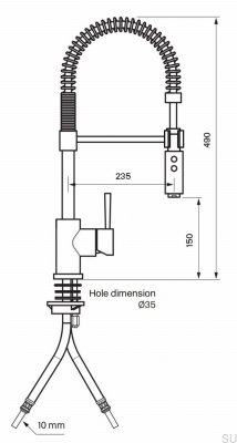 Bateria kuchenna z wyciąganą wylewką EVO176 Mosiężna Chromowana