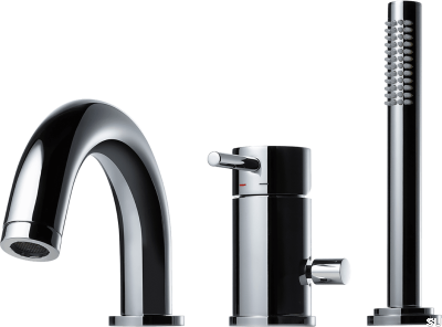 Bateria wannowa trzyotworowa z wylewką i słuchawką prysznicową BI047 Mosiężna Chromowana