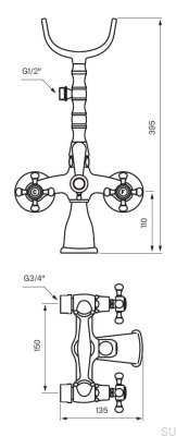 Bateria wannowa Classic ze słuchawką prysznicową FBLV023-150 Mosiężna Polerowana Nielakierowana