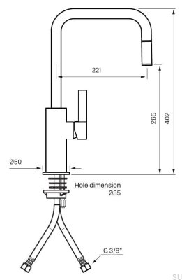 Bateria kuchenna z wyciąganą wylewką ARM985 Mosiężna Nikiel Szczotkowany