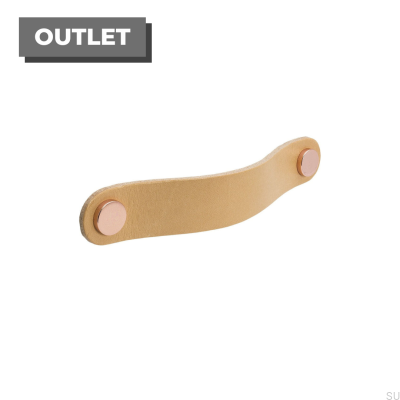 Uchwyt meblowy podłużny Loop Round 128 skórzany naturalny z miedzianym