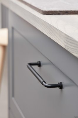 Uchwyt meblowy podłużny Lounge 160 Metalowy Czarny Mat z Czarną Skórą