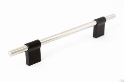 Uchwyt meblowy podłużny Line Mix 128 Stalowy polerowany z czarnym