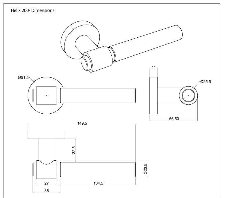 Rysunek techniczny Klamki HELIX 200