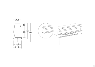 Uchwyt meblowy wpuszczany Six 1197 Aluminiowy Biały Mat