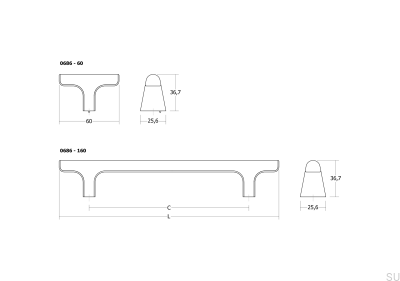 Gałka meblowa T-Bar Hinoki 60 Aluminiowa Czarna Szczotkowana