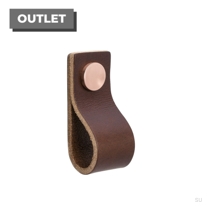 Gałka meblowa Loop 65 skórzana brązowa z miedzianym