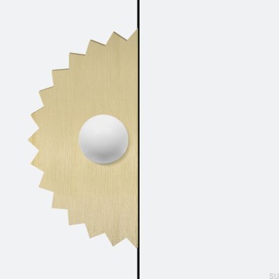 Gałka meblowa z podkładką Odete M Pillow Sun Mosiężna Biała ze Złotym Nielakierowanym Szczotkowanym