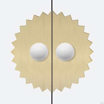 Gałka meblowa z podkładką Odete M Pillow Sun Mosiężna Biała ze Złotym Nielakierowanym Szczotkowanym (2 sztuki)