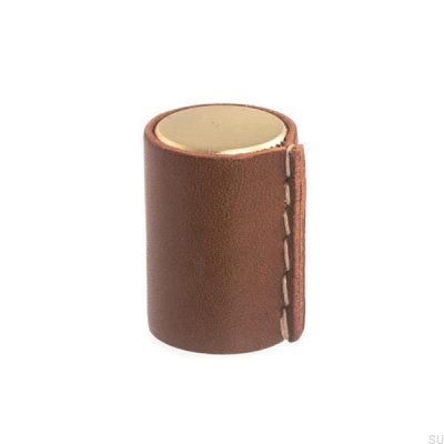 Gałka meblowa Läderknopp Złota szczotkowana ze skórą