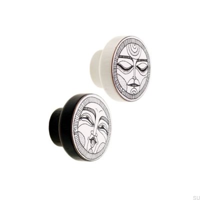 Gałka meblowa Faces Black&White 40 Drewniana Emaliowana Biała (wzór A)