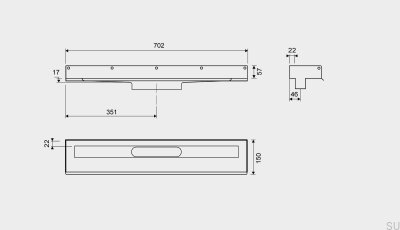 Odpływ liniowy 1001 700 3-kołnierzowy Przyścienny Stalowy
