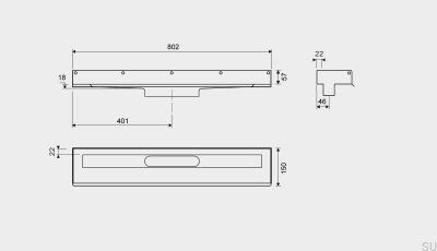Odpływ liniowy 1001 800 3-kołnierzowy Przyścienny Stalowy