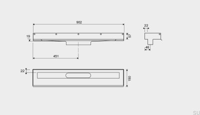 Odpływ liniowy 1001 900 3-kołnierzowy Przyścienny Stalowy