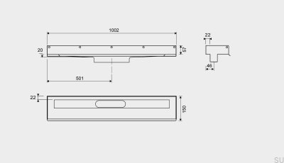 Odpływ liniowy 1001 1000 3-kołnierzowy Przyścienny Stalowy