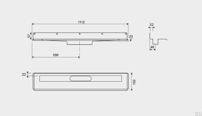 Odpływ liniowy 1004 1000 Kołnierz tylny Przyścienny Stalowy