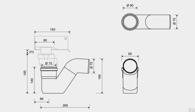 Syfon plastikowy 75 mm typu P poziomy