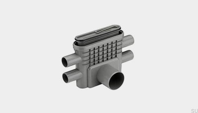 Moduł odpływowy z poziomym wylotem 75 mm z wyjmowanym syfonem i czterema bocznymi przyłączami