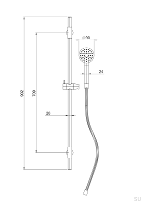 Drążek prysznicowy z regulowanym uchwytem ściennym ARM100 Mosiężny Niklowany Szczotkowany